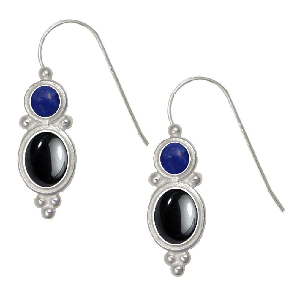 Sterling Silver Drop Dangle Earrings Hematite And Lapis Lazuli